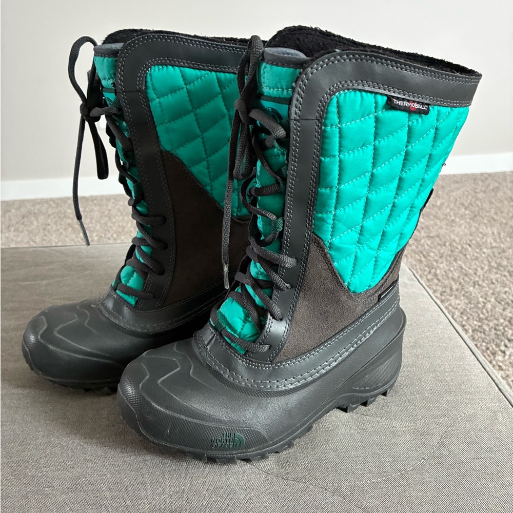 The North Face Dark Green and Black Waterproof Snow Boots.
